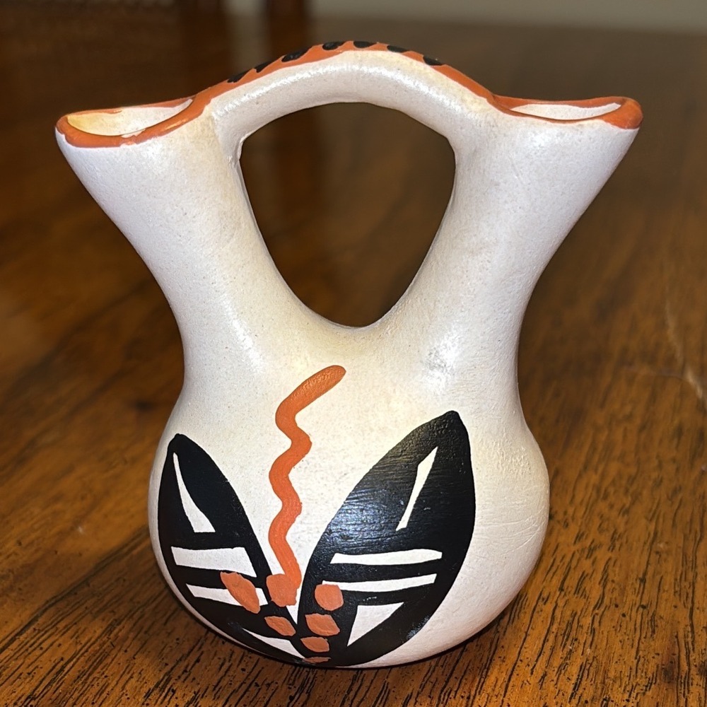 Hand Painted Mini Native American Wedding Vase Southwestern Pottery 3.25in Feliz